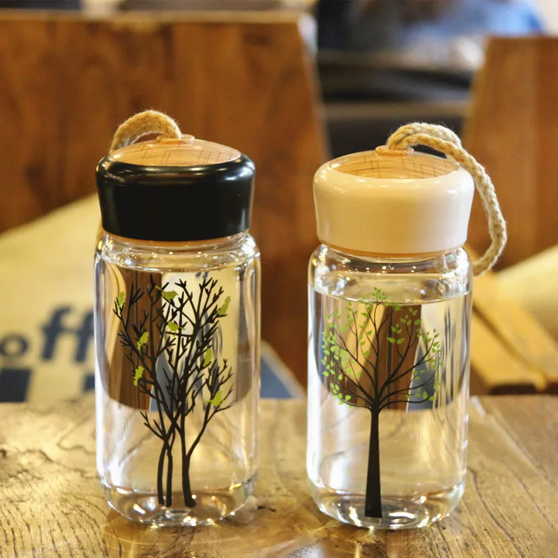 Творческий веревка стекло студентов дерево прозрачный сок пара с бутылка для