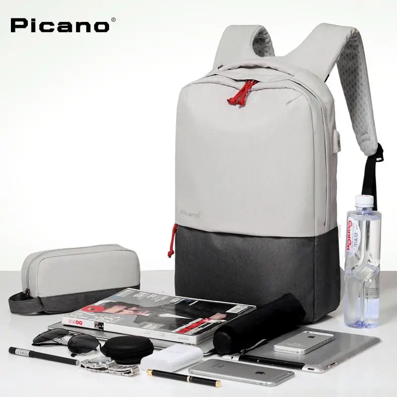 Picano комбинированные сумки 1 Usb рюкзак для зарядки и 1 многофункциональный карман для смартфона женский мужской деловой 15,6 рюкзак для ноутбука PCN021 - Цвет: Серый