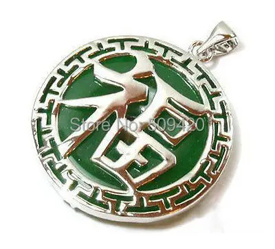

Free Shipping Wholesale>>> Vogue new Green jade Silver Fortune Luck Unisex Pendant and Necklace+Chain