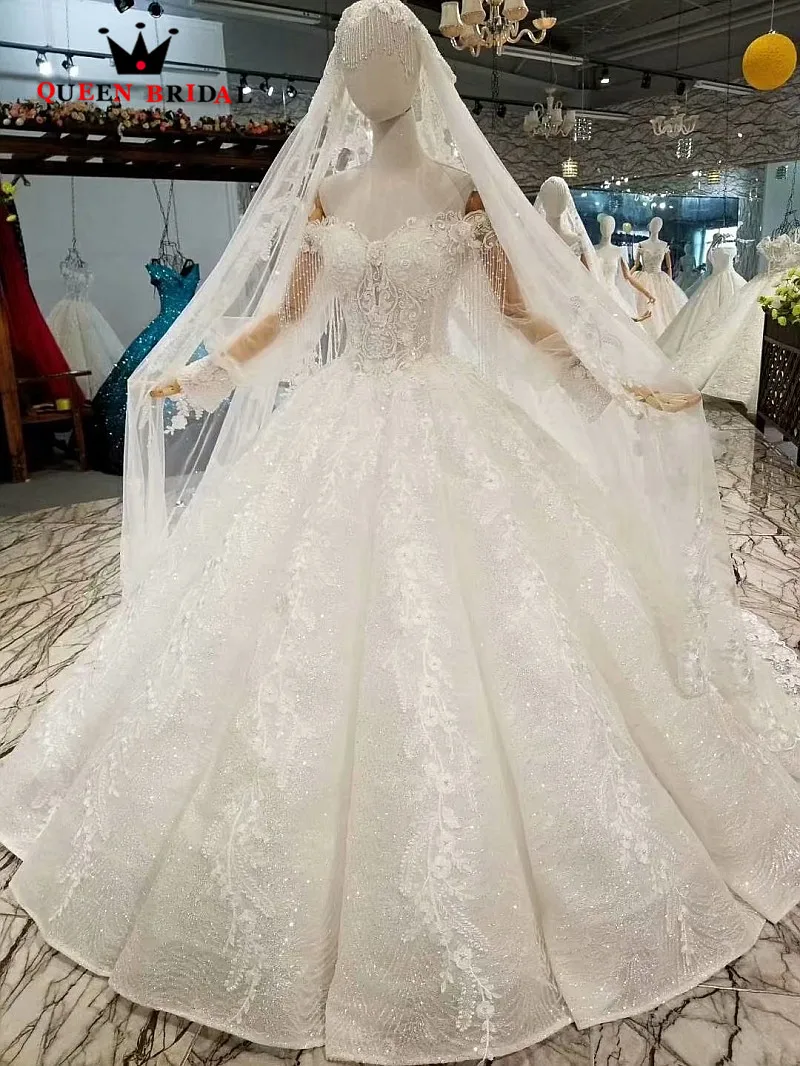 2021 robe de mariee Real Sample V Neck Bride Gown vestido de noiva Luxury QUEEN BRIDAL Elegant Wedding Dresses WD81