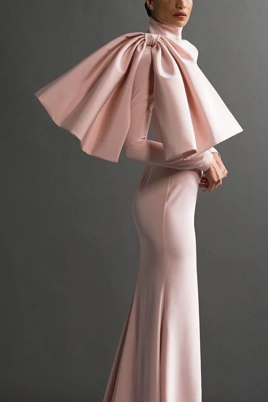 Abiye gece elbisesi длинное платье Вечернее Vestidos Para Festa элегантное розовое торжественное платье пышное платье русалки с длинными рукавами - Цвет: Розовый