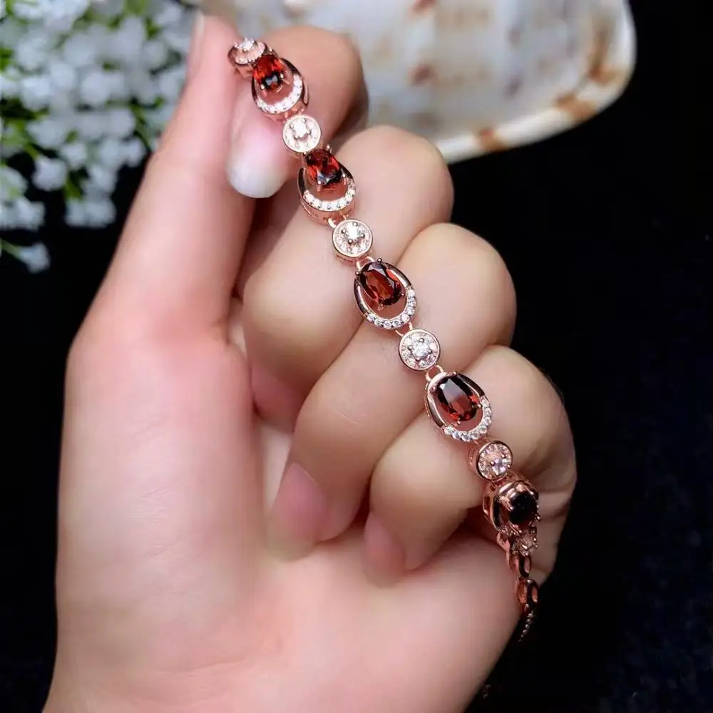 Женский элегантный браслет из гранат винного цвета украшение настоящего серебра
