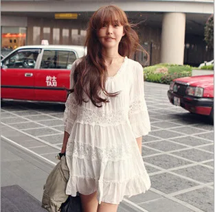 

Vintage Floral Embroidery White Lace Women Dress Blouse Mini Dresses Women Clothing Summer Dress 2021 Loose Women Tops Vestidos
