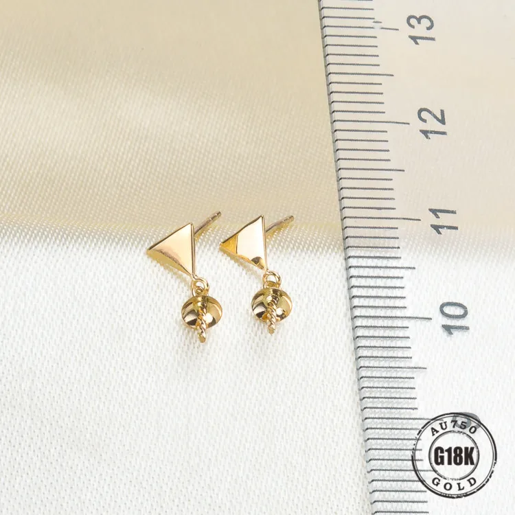 

Luxury genuine 18k gold jewelry for women top quality yellow gold earrings Fit Half Hole Pearl DIY Accessories