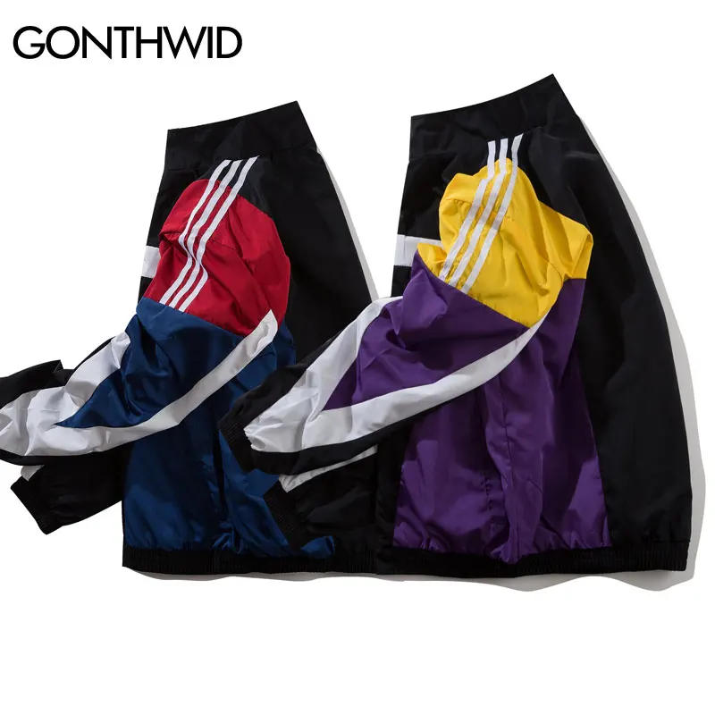 GONTHWID Винтаж цвет блок лоскутное куртки осень 2018 г. хип хоп Полный Zip Up Track ветровка