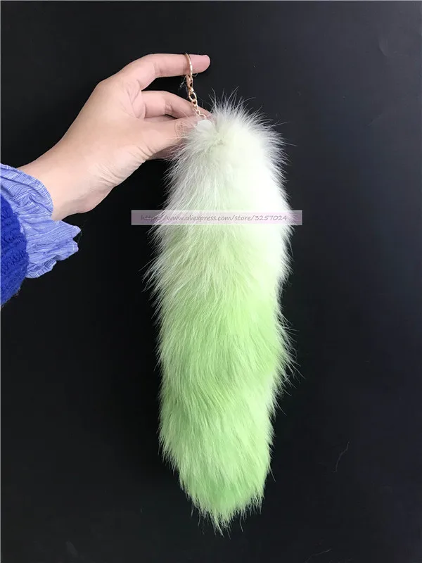 Light green Magicfur-40 см Настоящий Лисий крашение градиентный розовый цвет лисий хвост кожаный брелок с кисточкой сумка Шарм автомобиль брелок-подвеска - Цвет: Light green