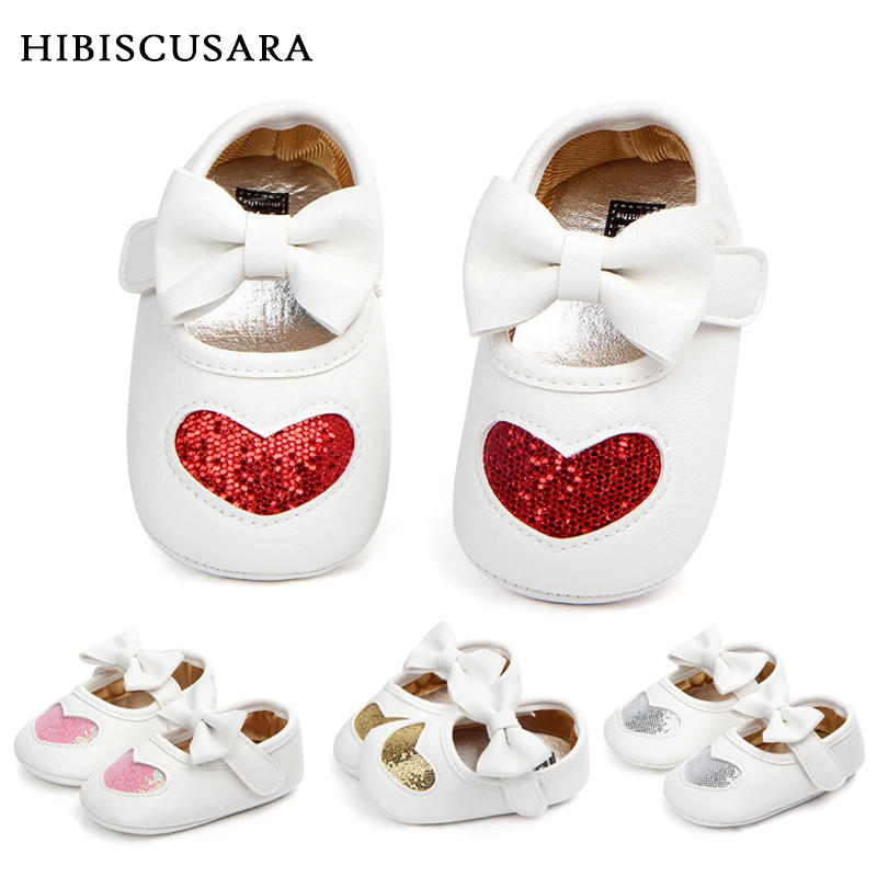 

Adorable Newborn Baby Girl Shoes Soft Moccasins With Bowknot Infant Bebe Spring PU Leather First Walkers Heart Sequined