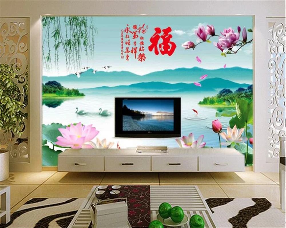 

beibehang Custom is very beautiful wallpaper Jiangnan scenery lotus mountain water background wall murals wallpaper for walls 3d