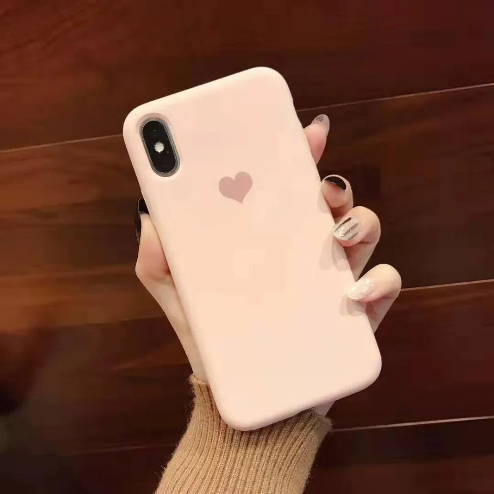 Простые мягкие силиконовые чехлы из ТПУ с сердечками для iPhone 6 6s 7 8 Plus XS MAX XR X 10 жидкое силиконовое покрытие тканевый чехол