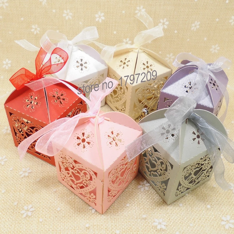 100 шт. декупаж Сердце Любви лазерная резка конфеты подарок Коробки с лентой