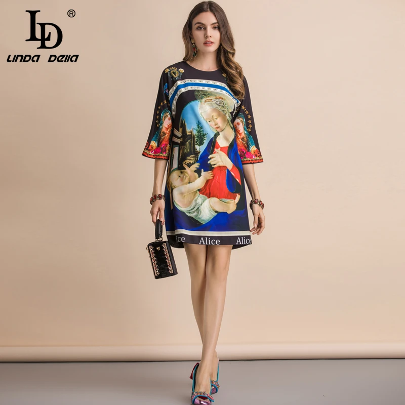 LD LINDA делла Новое модное подиумное летнее платье женское с рукавом три четверти