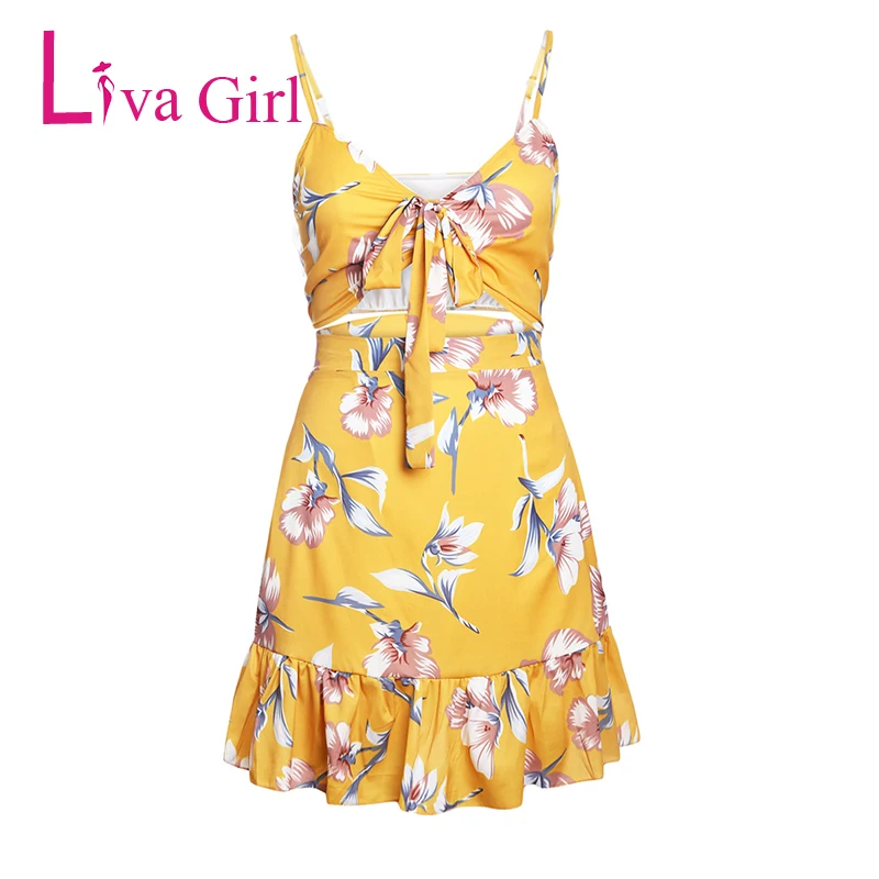 Женский богемный комплект LIVA GIRL из 2 предметов мини юбка с цветочным принтом 2019