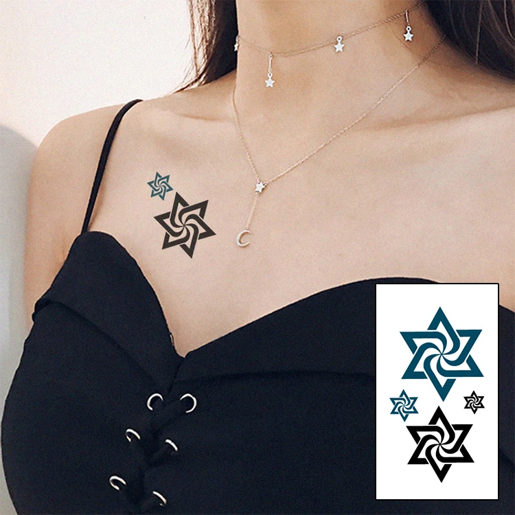 Big and Small Stars Hexagon Temporary Tattoo Sticker Tatoo Womens Body Stickers Face Gems Hand Shoulder Neck Arm WM042 | Красота и