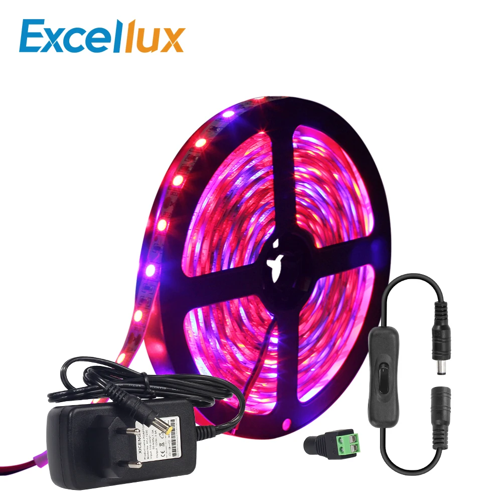Набор DC 12 V светодиодный Grow Light полосы 5050 5 м/лот 60 Светодиодный s/m IP20 + кнопка