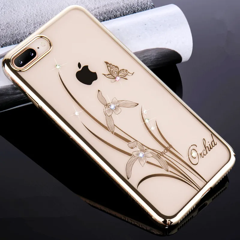KINGXBAR Capa for iPhone 7 8 Plus Cover Crystals From Swarovski Diamond Flower Transparent Hard Case |