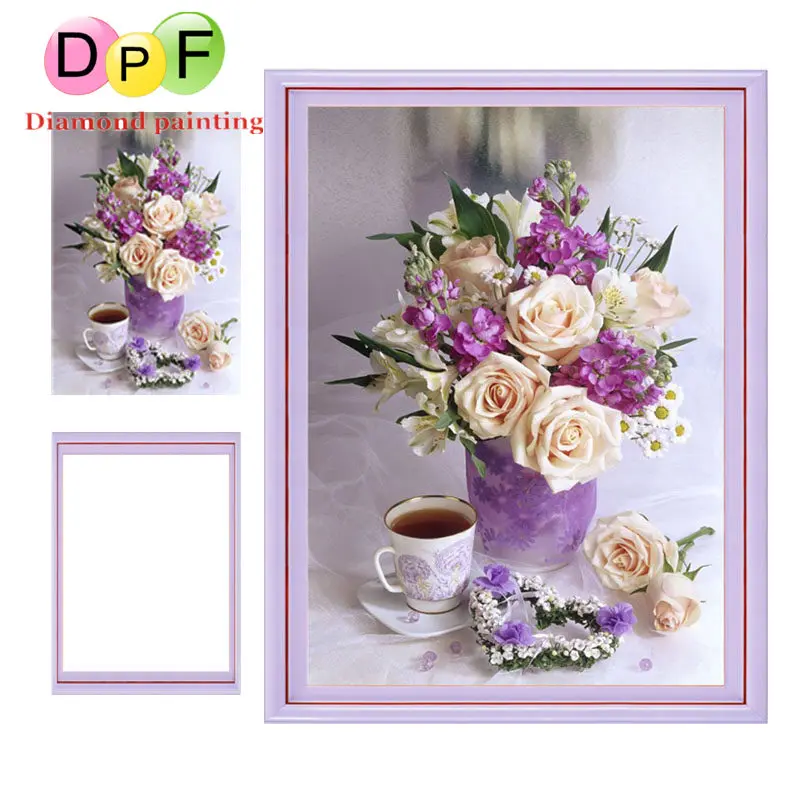 Алмазная вышивка DPF в рамке 5d круглая картина с фиолетовыми розами алмазная