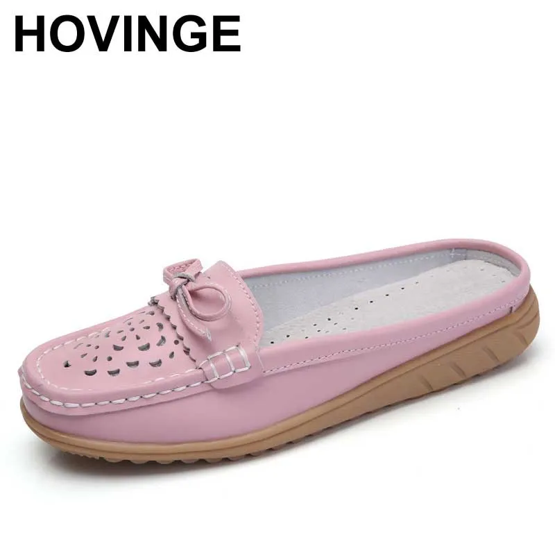 

Женские кожаные шлепанцы HOVINGE, летние шлепанцы на танкетке, размера плюс