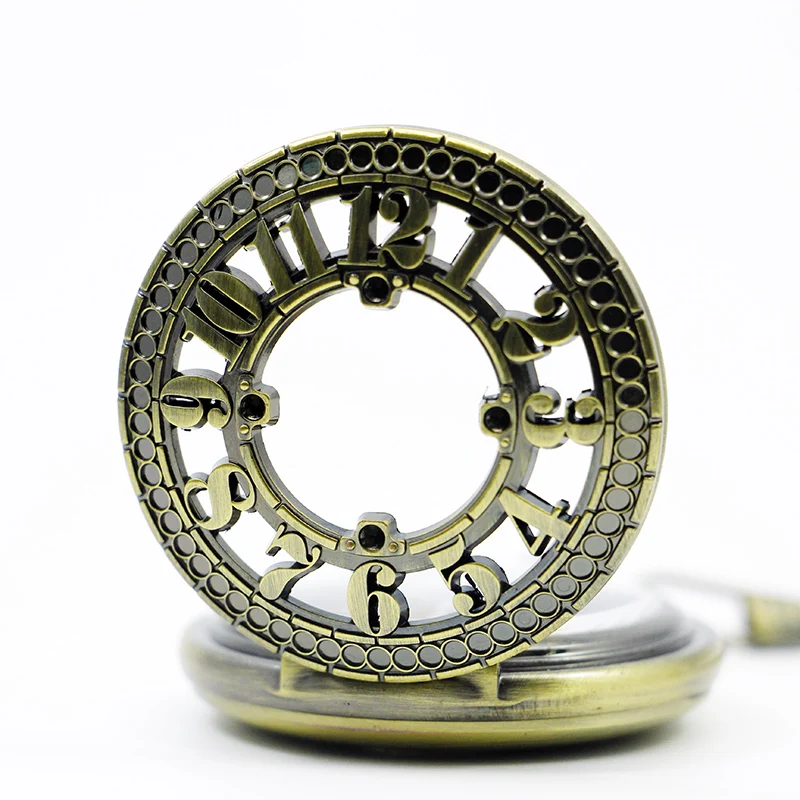 Bronze Digital Display Skeleton Breeze Manual Mechanical Pocket Watch Vintage Pendant Necklace Bracelet Steampunk Clock Gift