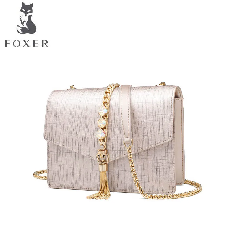 FOXER bag for women new women leather bag fashion chain tassel small bag designer women leather shoulder crossbody bag