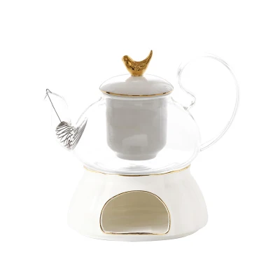 Teapot Японская птица Британский послеобеденный чай керамический стеклянный цветочный чайник набор свеча Отопление теплая печь для обжарки кофе черный Камелия чайник - Цвет: Teapot