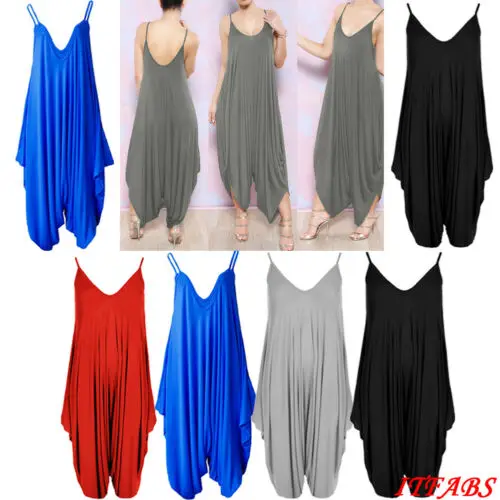 Женский комбинезон на бретельках свободный без рукавов с треугольным вырезом и