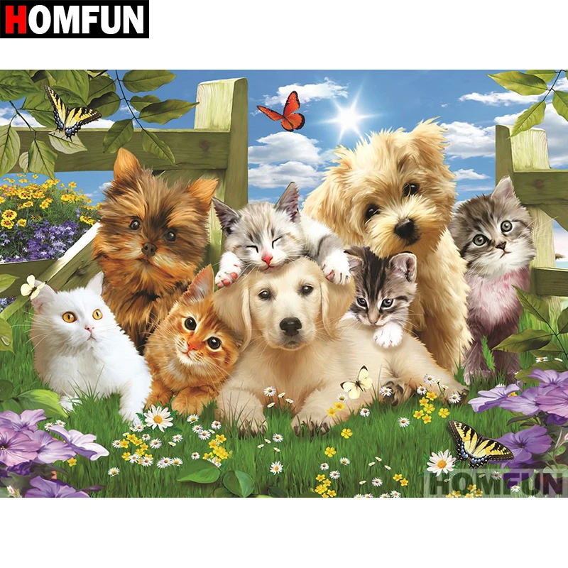 Алмазная живопись HOMFUN A07394 картина животные кошки собака вышивка крестиком