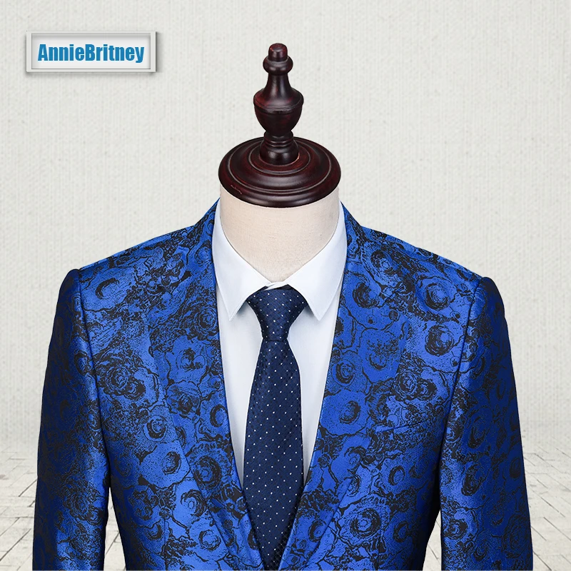 2017 последний дизайн пальто брюки Королевский синий цветочный мужской костюм с
