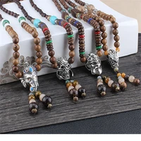 vintage nepal buddha necklace bohemian wood beads long sweater chain statement necklaces pendant bijou for women jewelry