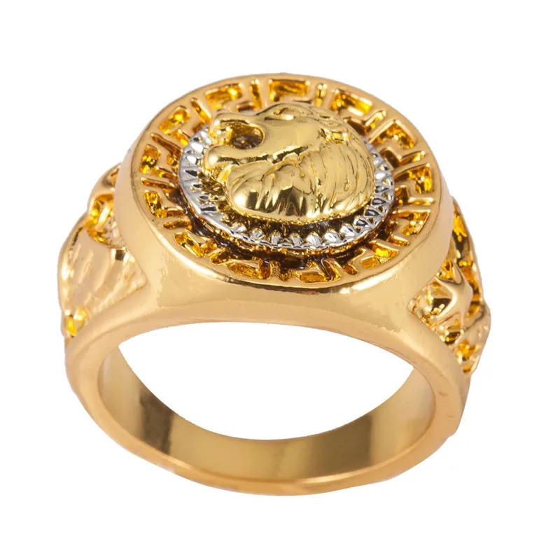 Винтажный обаятель Золотой цвет Классический Панк Рок Хип-Хоп Кольца на пальцах для мужчин Крутое мужское кольцо с головой льва Животное Кольцо модной ручной ювелирки.