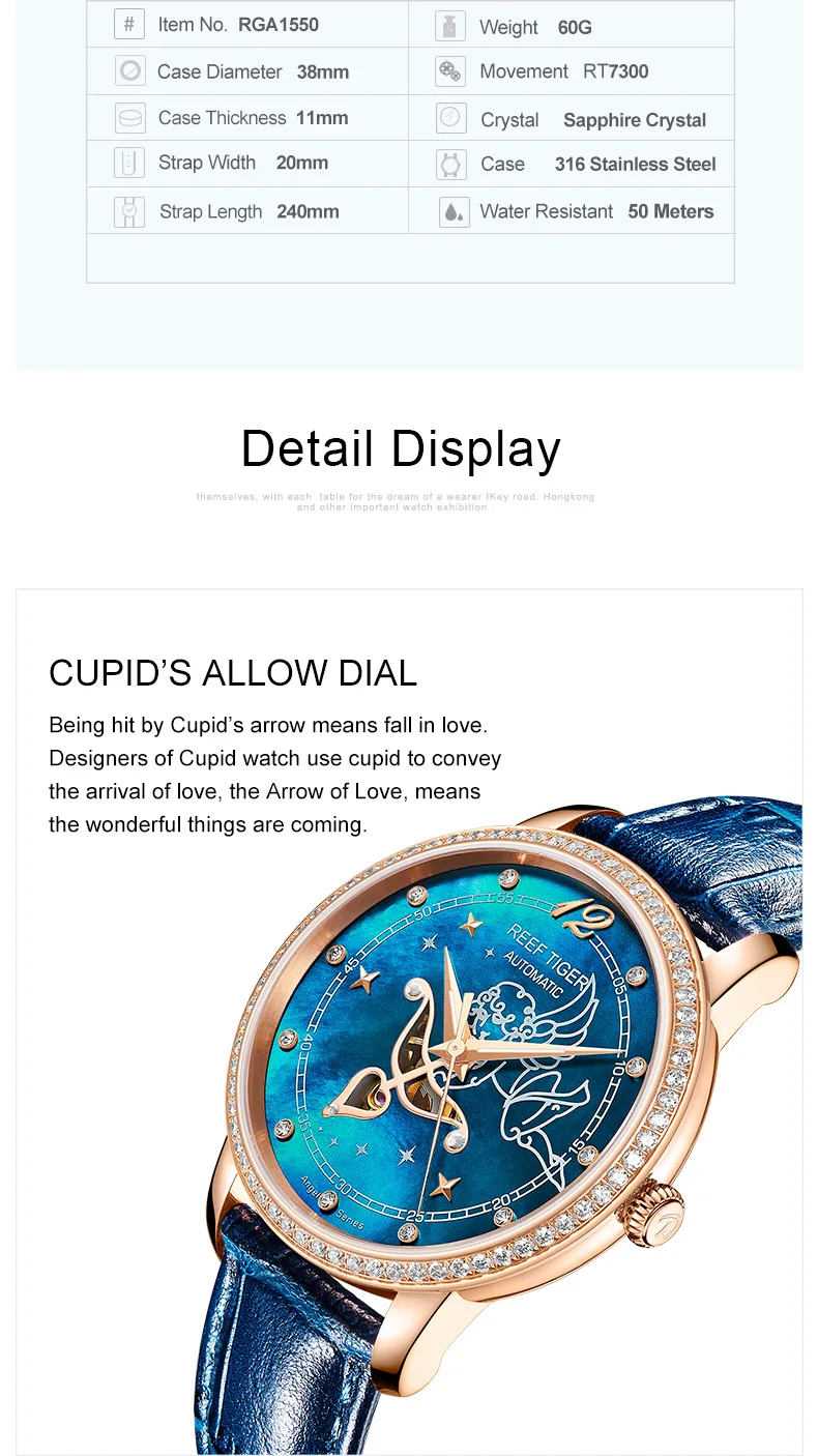 Reef Tiger/RT дизайнерские модные женские часы Reloj Mujer MOP Dial бриллианты Автоматическая телячья кожа водонепроницаемые часы RGA1550