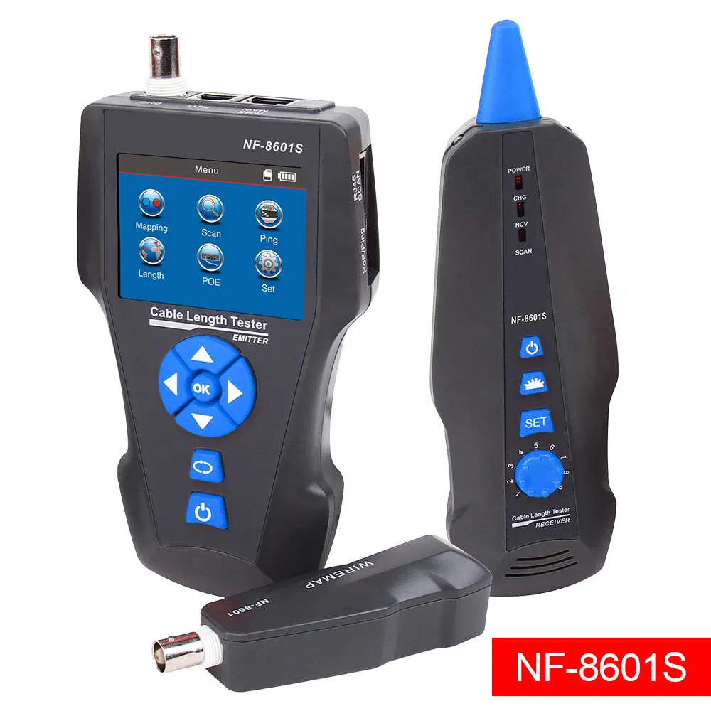 TDR сети ЖК-дисплей кабельный тестер, Noyafa NF-8601S многофункциональный трекер для RJ45, RJ11, BNC, металлический кабельный, пинг/POE, w/Порты и разъёмы мигает
