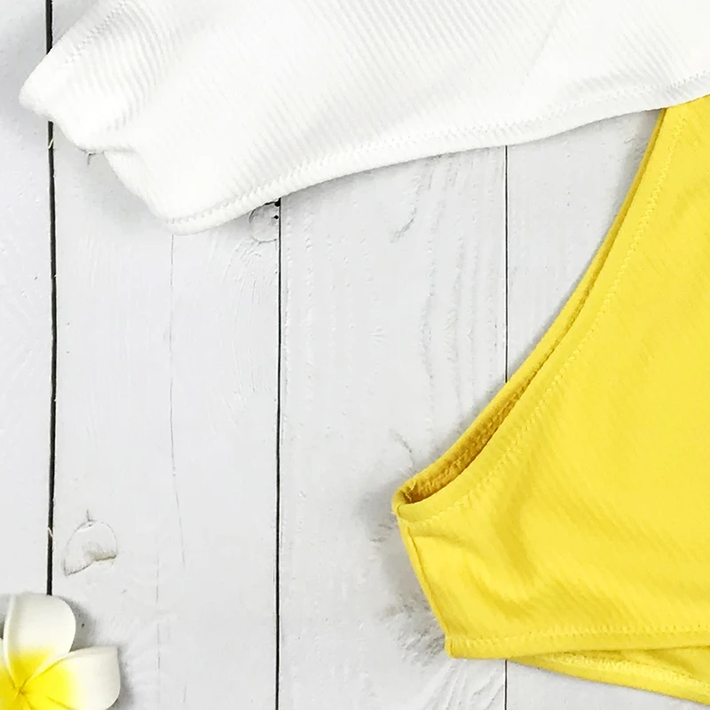 Открытое плечо яркий белый желтый цельный купальник для женщин пуш ап девушка