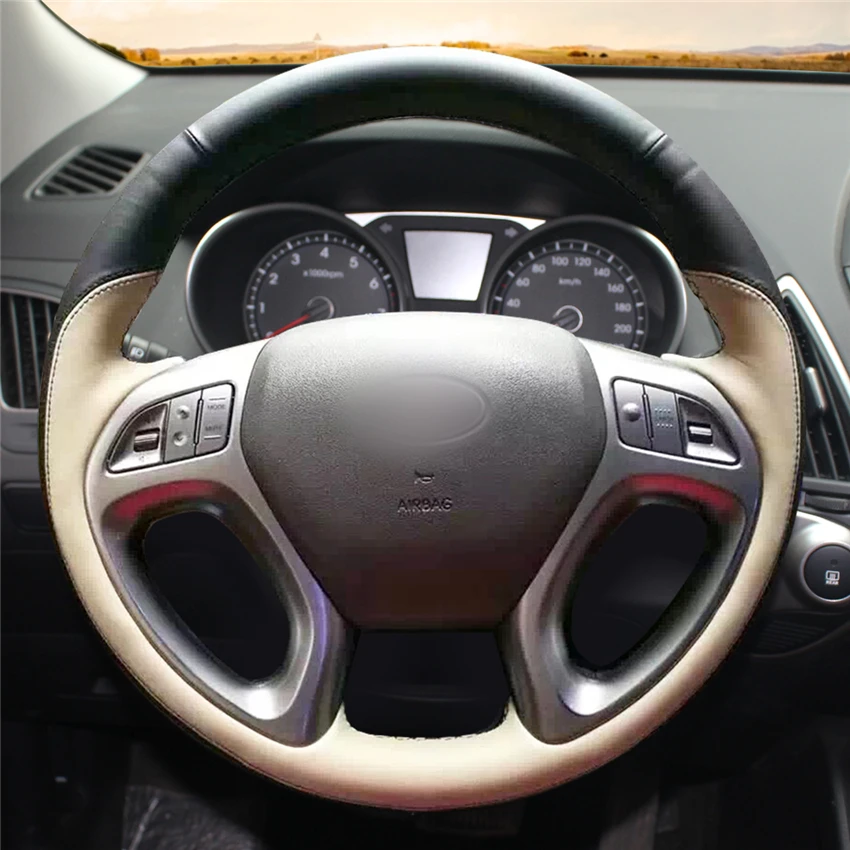 Чехол рулевого колеса автомобиля MEWANT черный кожаный бежевый чехол для Hyundai ix35