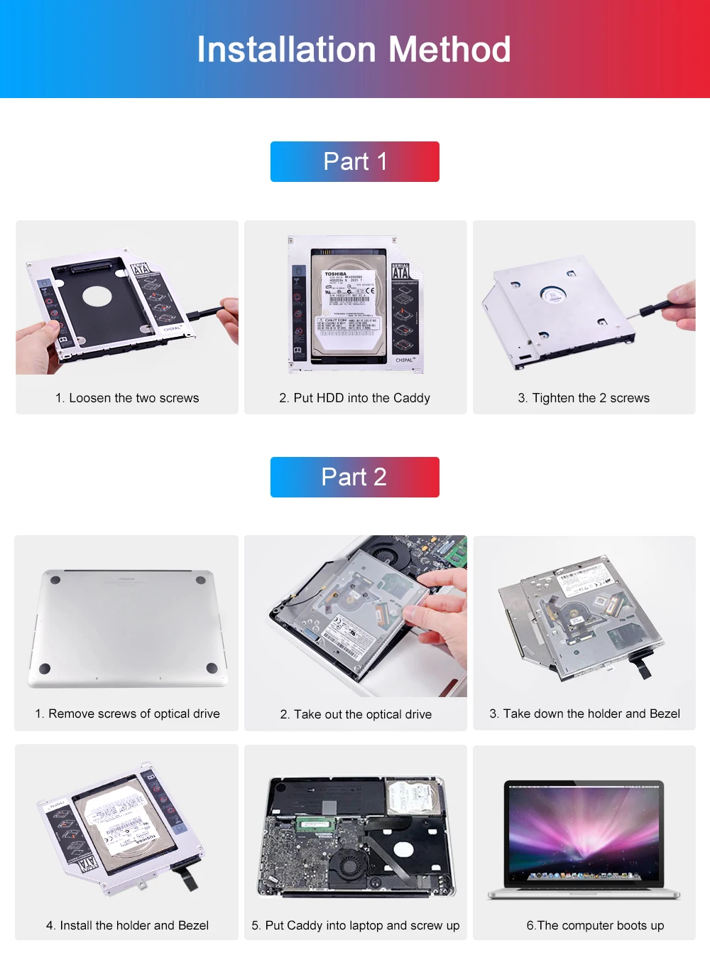 CHIPAL алюминиевый SATA 3,0 2nd HDD Caddy 9,5 мм SSD чехол для жесткого диска для Macbook Pro Air 1" 15" 1" SuperDrive Optibay