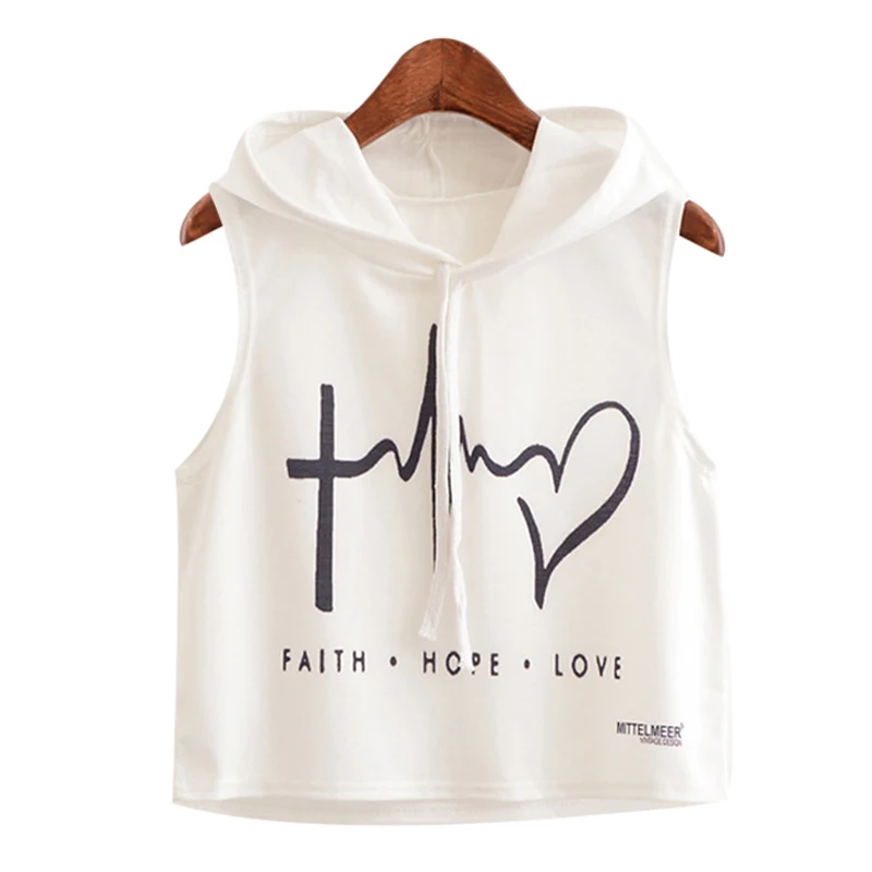 2019 Women Hoodie Crop Top HONEY Letter Print T Shirt Summer Sleeveless Hooded T-Shirt Fashion Ladies Pullover Cropped Tee | Женская