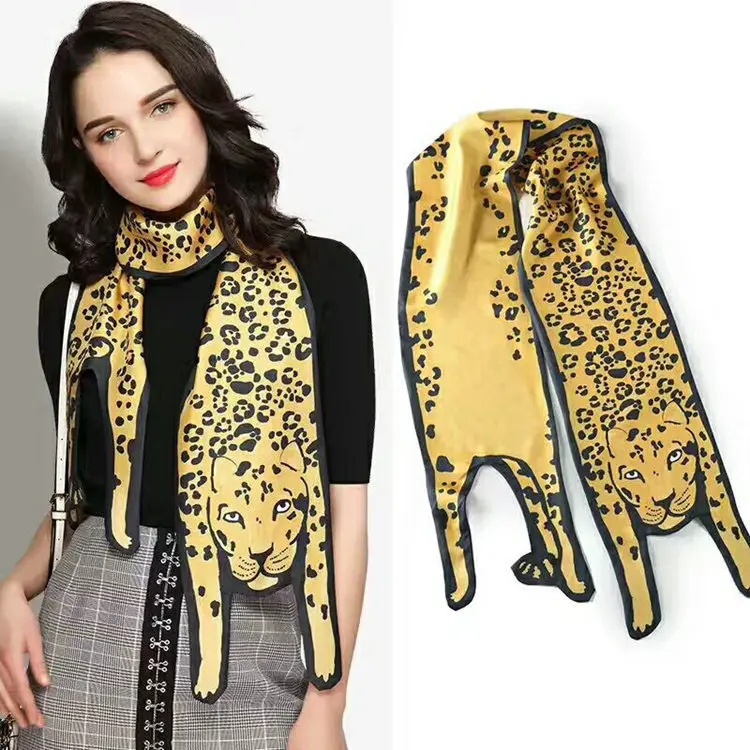Super Lange Neue Silk Schal Panda Leopard Design 3D Tier Form Katze Tiger Frauen Wilden Choker Tasche Stirnband Handtasche Haar handgelenk krawatte