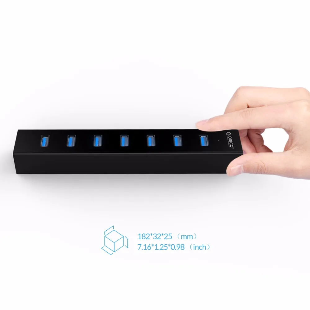 ORICO 7 Порты и разъёмы USB3.0 концентратор штепсельная вилка европейского стандарта с выходом 5V Мощность адаптер сверхскорости USB3.0 5 Гбит/с, быстрая передача данных