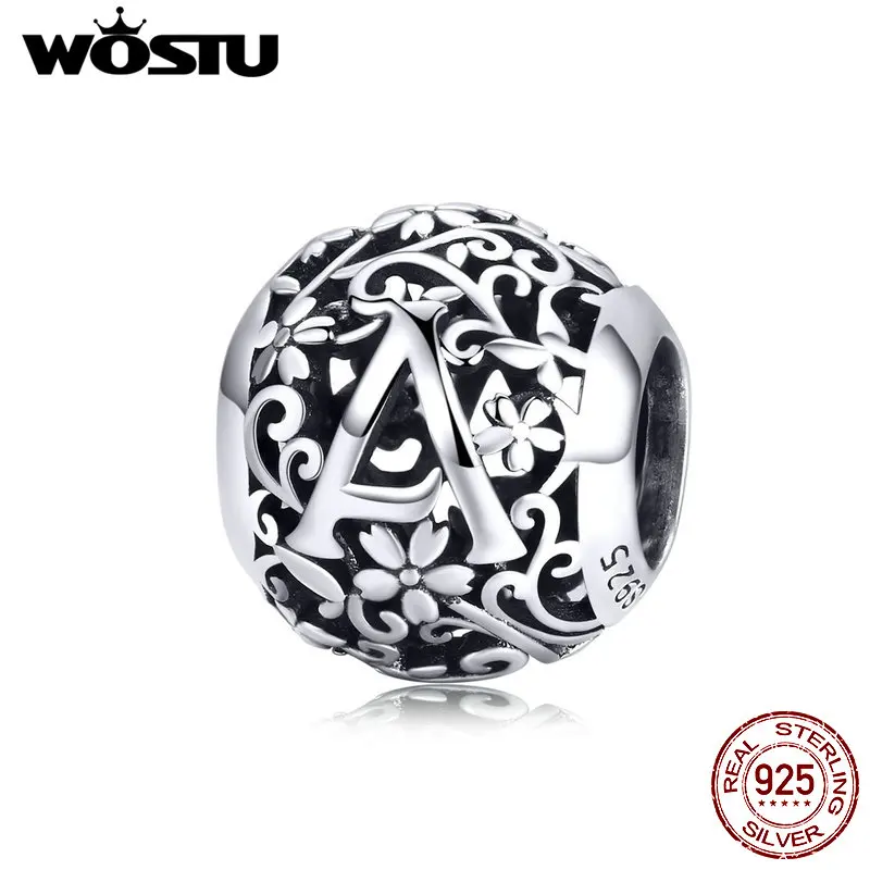 WOSTU 925 пробы бусины с алфавитом серебряный ажурный цветок бисер для оригинального