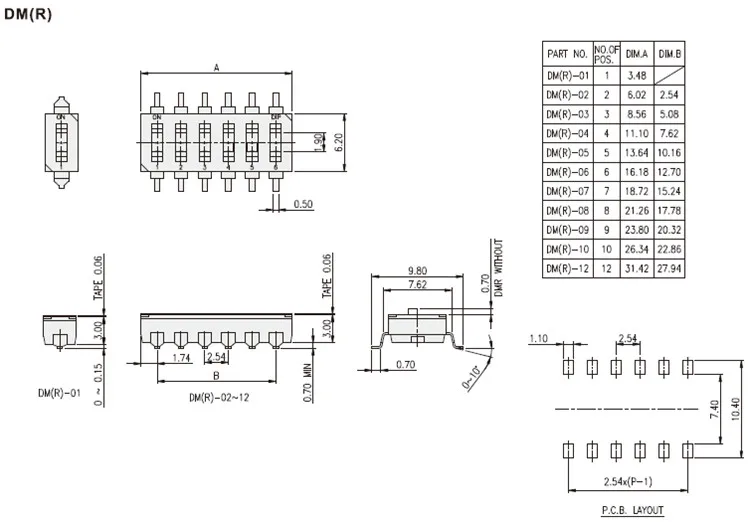 Оригинальный новый 100% импортный DIP переключатель для поверхностного монтажа 2 54