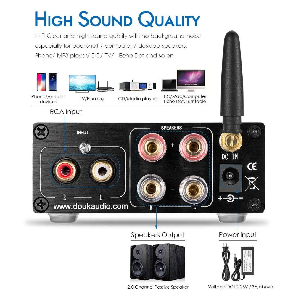 Nobsound Мини Bluetooth 5,0 TPA3116 цифровой аудио усилитель HiFi усилитель класса D стерео Мощность Amp PCM5102A декодирования ЦАП 100 Вт* 2