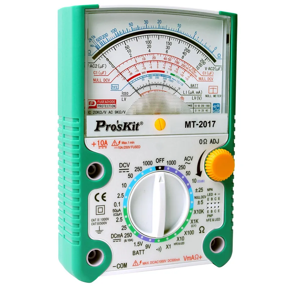 Proskit MT- AC/DC Аналоговый граф Указатель мультиметр Амперметр Сопротивление Емкость диод Вольт Ампер Ом hFE светодиодный измеритель