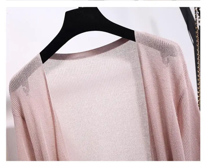 gkfnmt Women Summer Cardigan 2018 New Three Half Sleeve Casual Thin Coat Loose Long Knit Sun Protection Tops Ice silk |