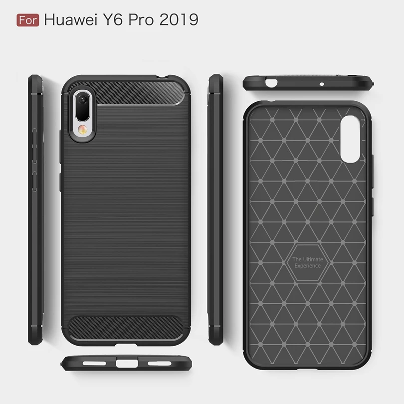 Чехол для Huawei Y6 Pro 2019 из углеродного волокна противоударный мягкий тпу матовый