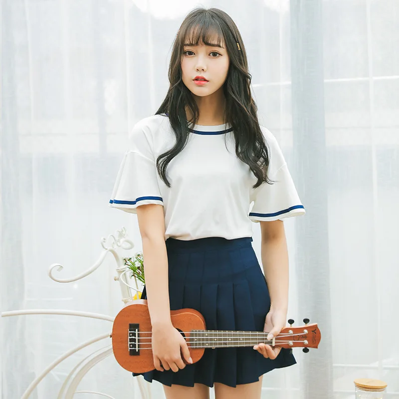 Ulzzang футболка в консервативном стиле топы для школьниц одежда летняя Kawaii рукав