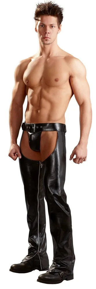 

sexy men's imitation leather open pants PU leather sexy pants nightclub stage DS costumes