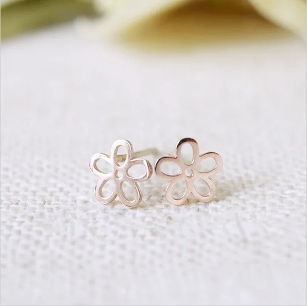 WJZB модные розовые серьги гвоздики с пятью листьями цветком|flower stud earrings|fashion
