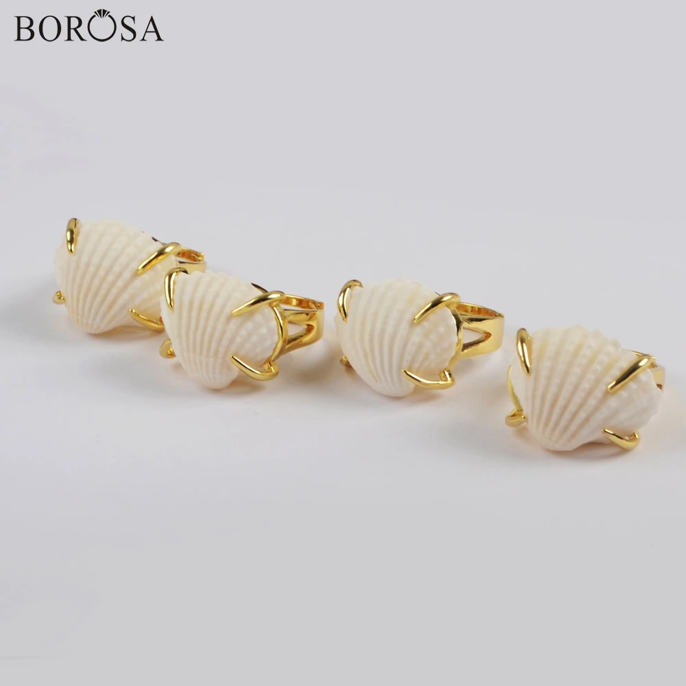 Женское кольцо BOROSA 10 шт. Золотое безель с натуральным жемчугом и гребешками