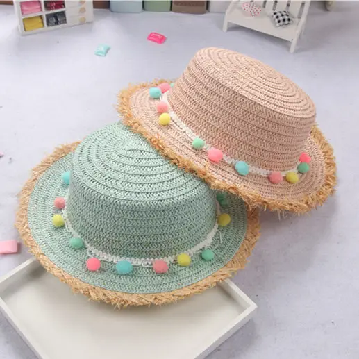 Детская одежда Сезон весна лето Помпонами Соломенная шляпа для мальчика и