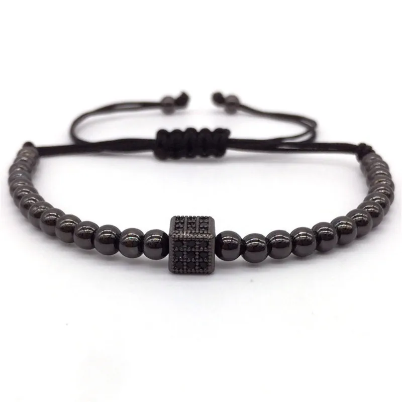 New Arrival Vintage Charm Fashion Cube Dice Jewelry Men Braided Macrame bracelets bangles Black CZ Beaded masculina Gifts|macrame bracelet|bracelet