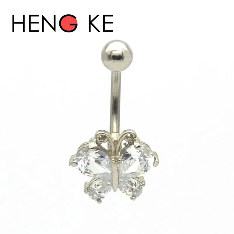Новинка Бабочка пупка кнопки кольца прозрачный CZ драгоценный камень
